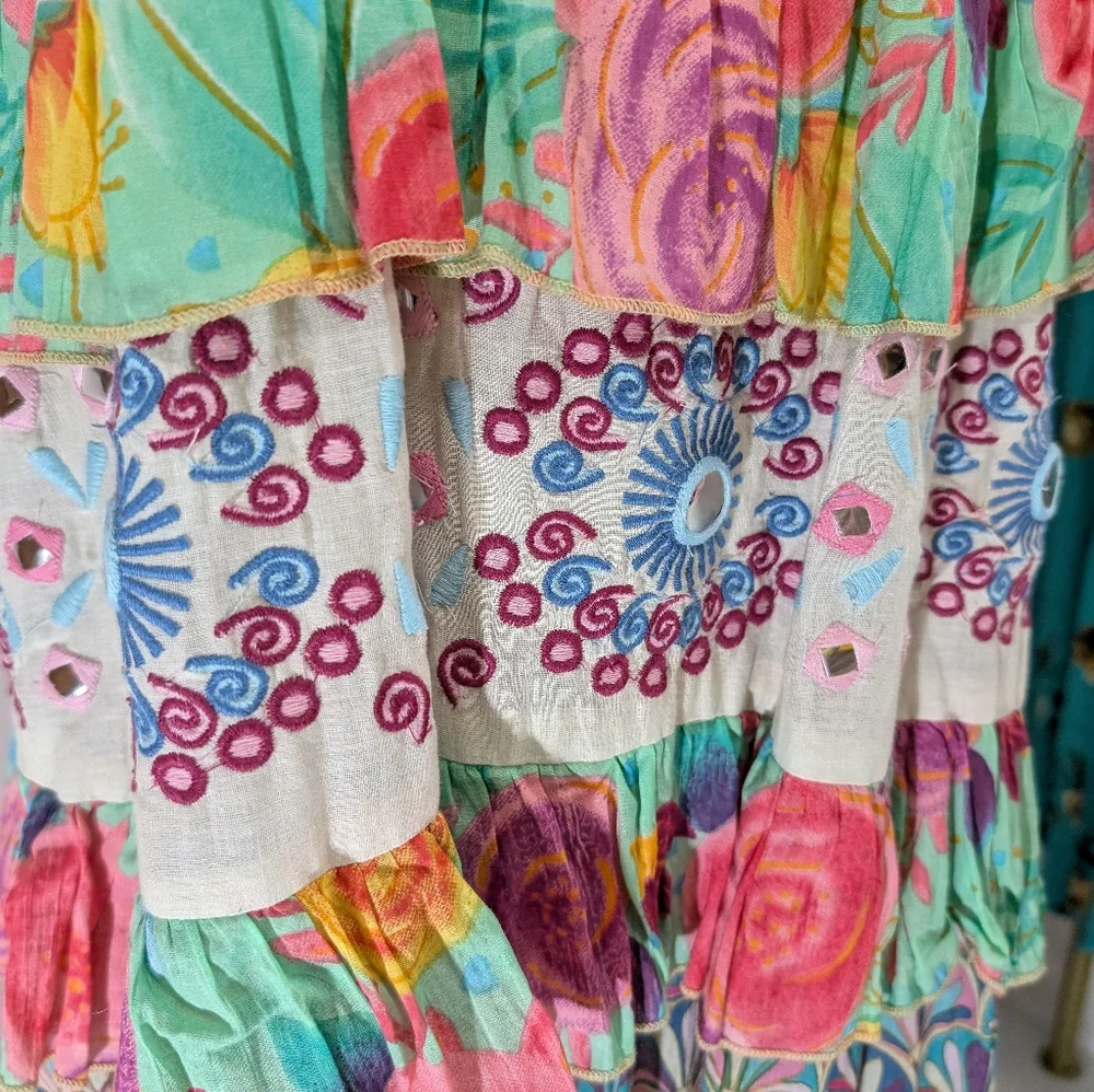 Anthropologie BAROK PARIS Mixed Print Tier Cotton Dress New With Tags Size Large - Picture 3 of 10